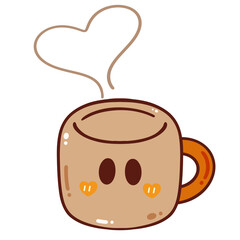 Cute tea mug with heart steam clipart
