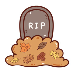 Halloween tombstone with autumn leaves clipart