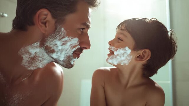 father son shaving foam fun home bathroom life video