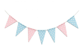 Obraz premium Pink and blue polka dot bunting flags for baby shower announcement and gender reveal party decoration