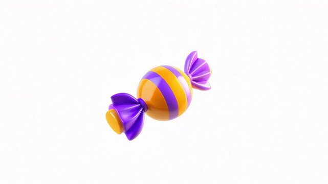 A colorful, modern candy design featuring vivid purple and orange swirls against a white background.