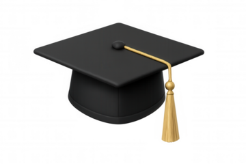 Black graduation mortarboard cap with golden tassel symbolizing education, ceremony, and academic achievement
