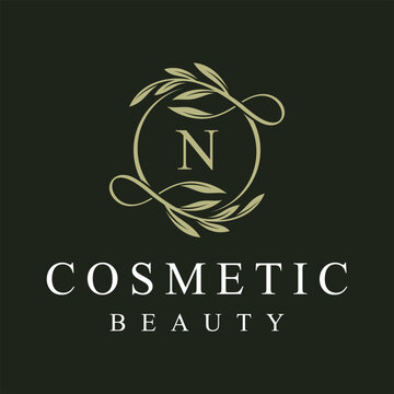 Initial letter n cosmetics, beauty fashion, wedding, jewelry, boutique, floral and botanical logo design graphics concept