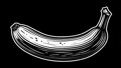 Artistic monochrome banana illustration on black background, fruit design.