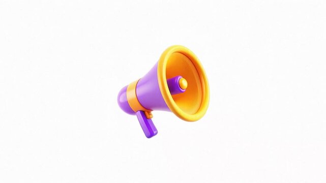 A colorful megaphone with purple and orange colors, set against a plain background, showcasing a modern design.