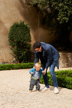 father and son in paris park