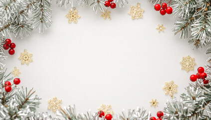closeup of a festive Christmas poster background in crisp white, adorned with intricate holiday decorations. Merry Christmas and Happy Holidays greeting card, frame, banner