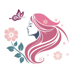 Modern Minimalist Woman and Leaf Beauty Salon Logo