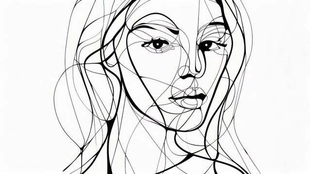 Abstract Line Art Portrait of a Womans Face. - Powered by Adobe