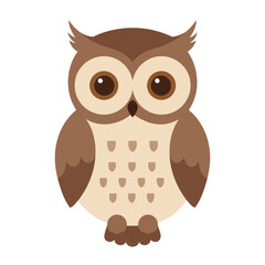 Adorable Brown Owl Flat Design Vector Illustration with Big Eyes