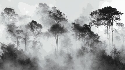 Misty forest scene in grayscale (1)