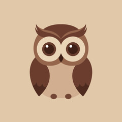 Charming Minimalist Brown Owl Vector Illustration in Flat Design Style