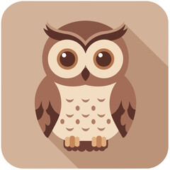 Cute Brown Owl Vector Illustration in Flat Design with Long Shadow for Icon
