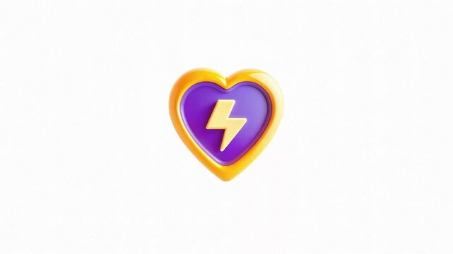 A vibrant heart icon with a lightning symbol, featuring purple and orange colors on a white background.