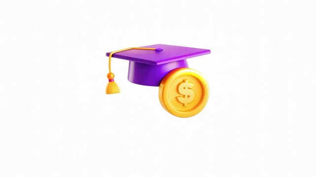 An academic cap with a dollar coin symbolizes finance in education.