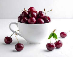 Fresh cherries in a white teacup (1)