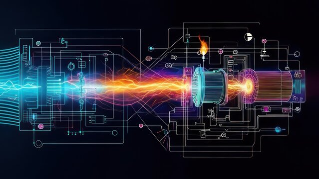 Abstract Digital Illustration of Futuristic Technology and Data Flow.