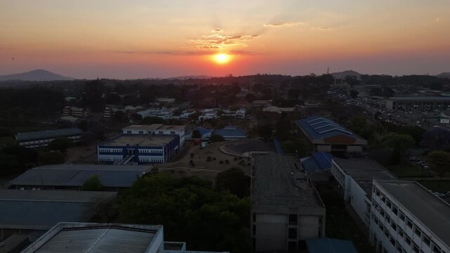 Aerial view of sunset over blantyre, Malawi