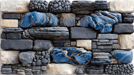 Decorative stone wall panel with blue and gold mineral accents for interior design