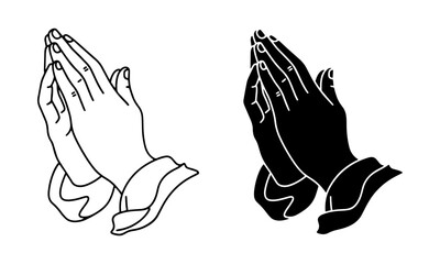 Praying Hands Icons in Outline and Solid Black Vector representing devotion and remembrance prayers for departed souls