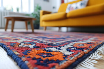 Intricate colorful rug texture home interior design detail