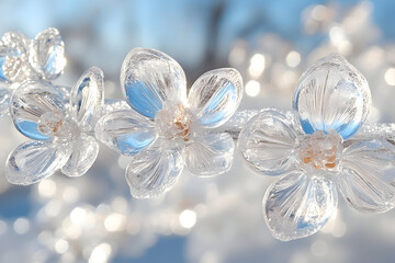 Translucent ice flowers winter macro photography frosty nature closeup