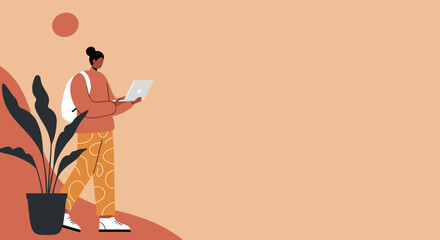 Freelancer working remotely on laptop Modern digital nomad online education concept