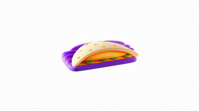 A colorful taco-shaped toy featuring a vibrant design, showcasing layers of ingredients in a playful modern style.