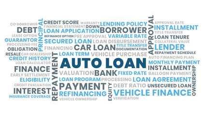 Auto Loan Word Cloud, Vehicle Finance and Repayment Terms, Secured Loan and Credit History