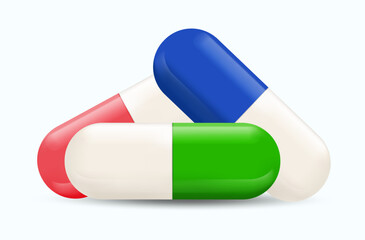 Capsule tablets. Medical product for the prevention and treatment of diseases. Restoration of microflora balance after antibiotic treatment with probiotics. Vector. Web design. Healthy immunity.