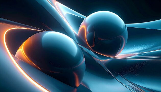 Smooth gradient spheres intersecting with glowing lines, balanced modern abstract DESIGN. 