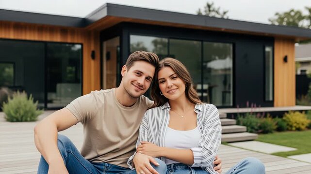 A Happy Couple is Enjoying the Comfort of Their Beautiful Modern Home