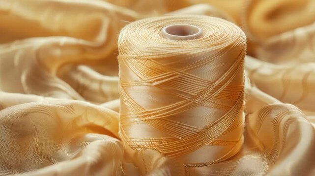 Video clip A spool of thread sits on a piece of cloth, ready for use in sewing or crafting