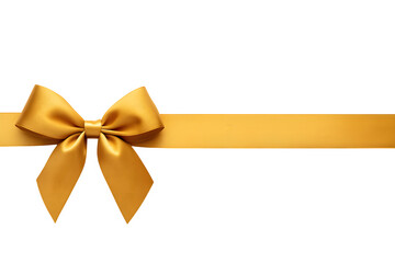 Golden Gift Ribbon with Elegant Bow Tied in Center – Horizontal Layout Isolated on Transparent Background PNG for Decoration, Celebration, and Packaging Design