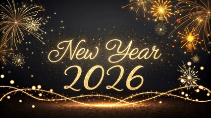 New Year 2026 Golden Glitter Sparkle on Black Background
