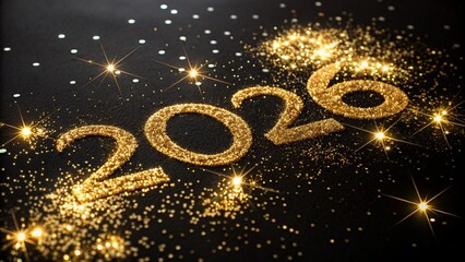 New Year 2026 Golden Glitter Sparkle on Black Background
