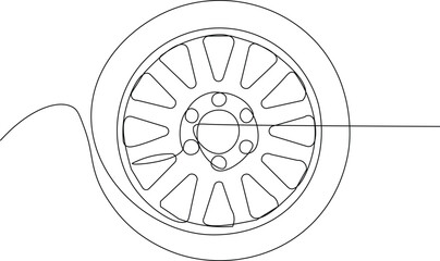 Minimal one line tire drawing, Car wheel hand drawn vector isolated on white. Perfect for automotive stock illustrations © harry