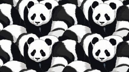 Obraz premium Panda bears pattern in a repeating sequence showing many cuddly bears in an adorable background animal design illustration template seamless texture