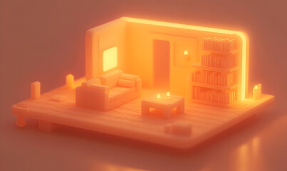 Minimalist room interior design warm lighting cozy home scene