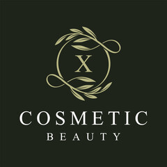 Initial letter x cosmetics, beauty fashion, wedding, jewelry, boutique, floral and botanical logo design graphics concept
