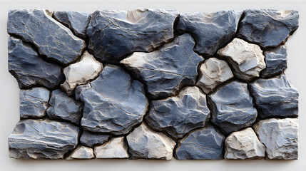 Rough stone wall panel texture on white background for design backdrop