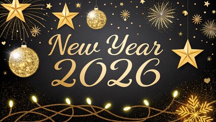 New Year 2026 Golden Glitter Sparkle on Black Background
