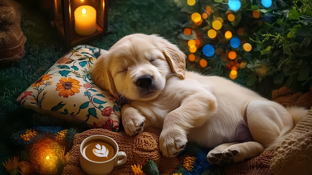 Puppy sleeping peacefully in confortable place