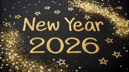 New Year 2026 Golden Glitter Sparkle on Black Background
