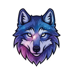 Cosmic wolf head with galaxy nebula effect and glowing eyes