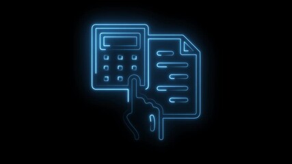 Glowing neon financial report with calculator and finger selection - Powered by Adobe