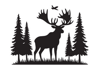 elk moose logo silhouette vector, elk deer moose vector silhouette illustration, wild animal vector of a elk moose silhouette, bull elk moose logo silhouette vector on white background.