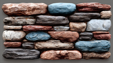 Stacked colorful stone veneer panel on grey for wall siding texture background