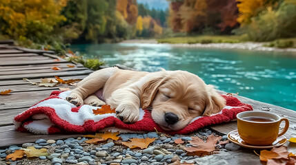 golden retriever puppy in vacation