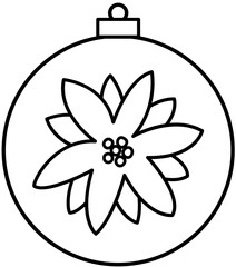 Christmas ornament with poinsettia pattern outline vector.
Hanging Christmas ornament children's coloring pages and templates.
Transparent background.
